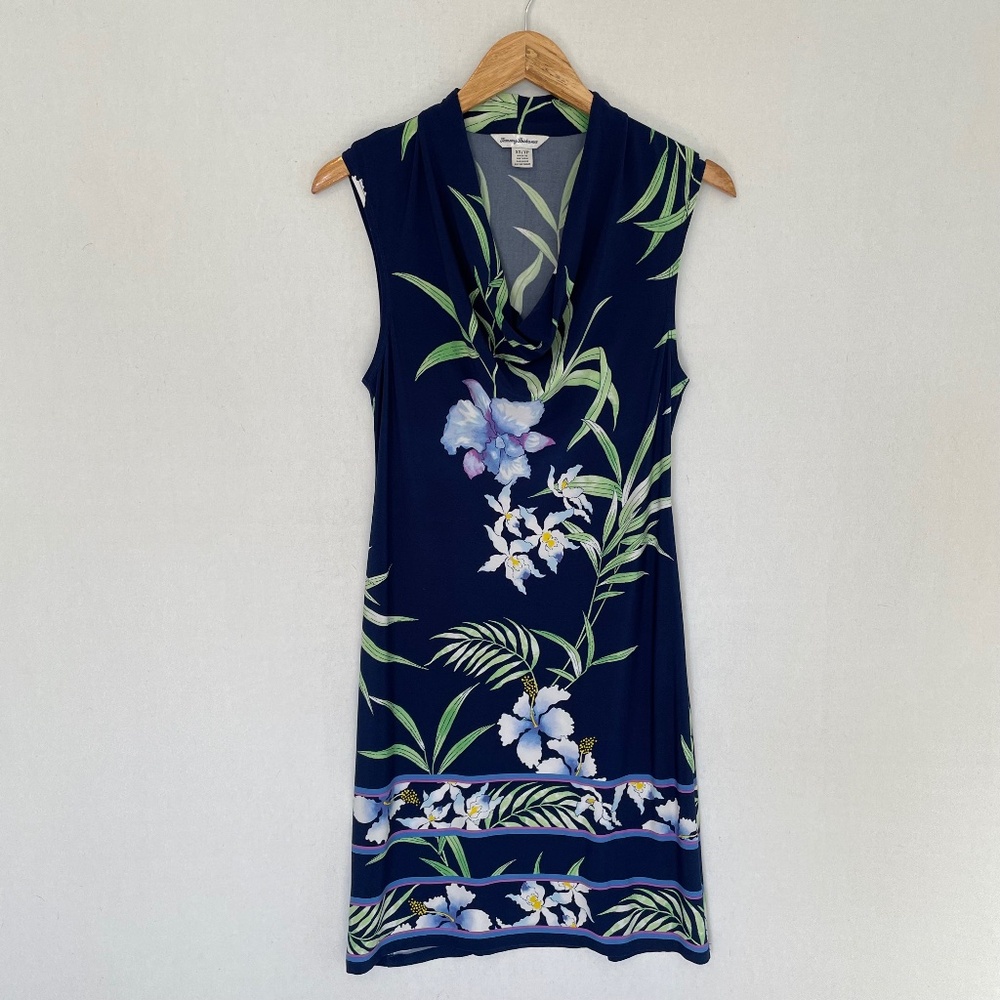 TOMMY BAHAMA Women’s XS Blue Tropical Print Sleeveless Cowl Neck Dress